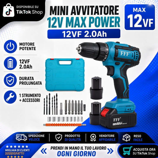 Kit avvitatore con 2 batt 12v con punte e accessori