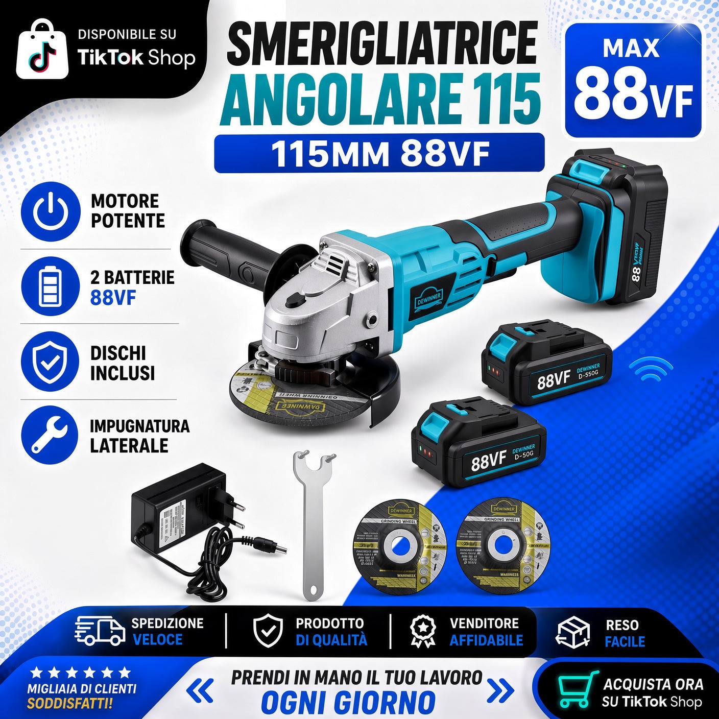 Smerigliatrice angolare 115 2 batterie 88vf